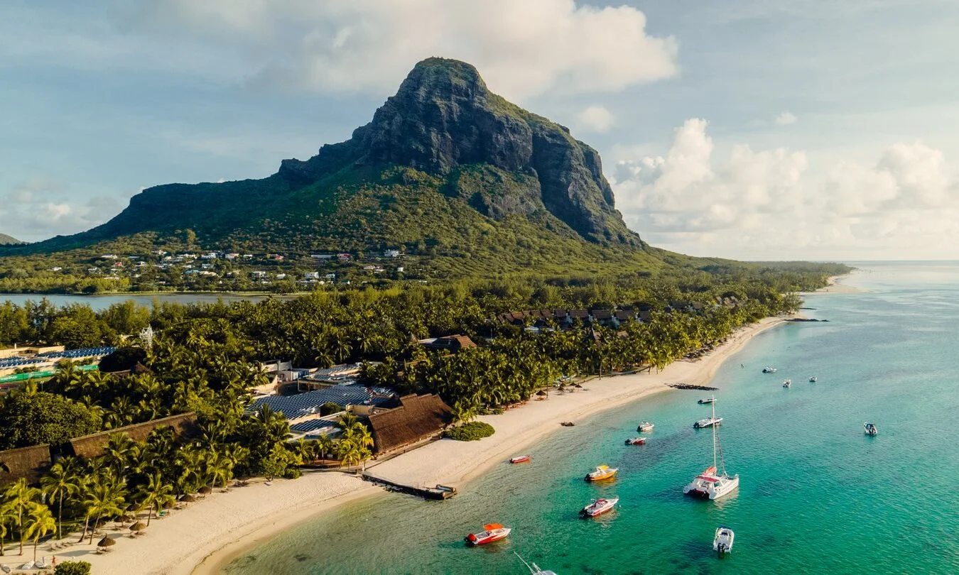 turquoise lagoon and white-sand beach of mauritius